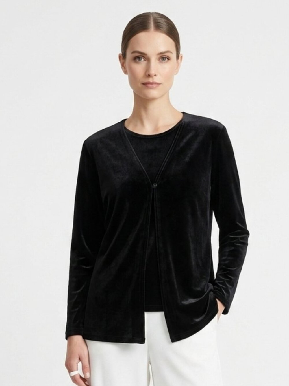Vintage Kathie Lee Top Black Velour Layered Goth Grunge L